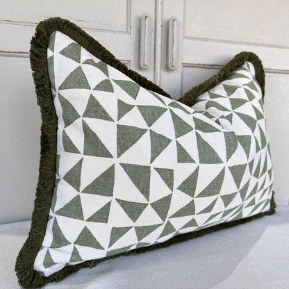 Cushions Made In Fermoie Circus Green Cotton Cushion Pillow With Brush Fringe
