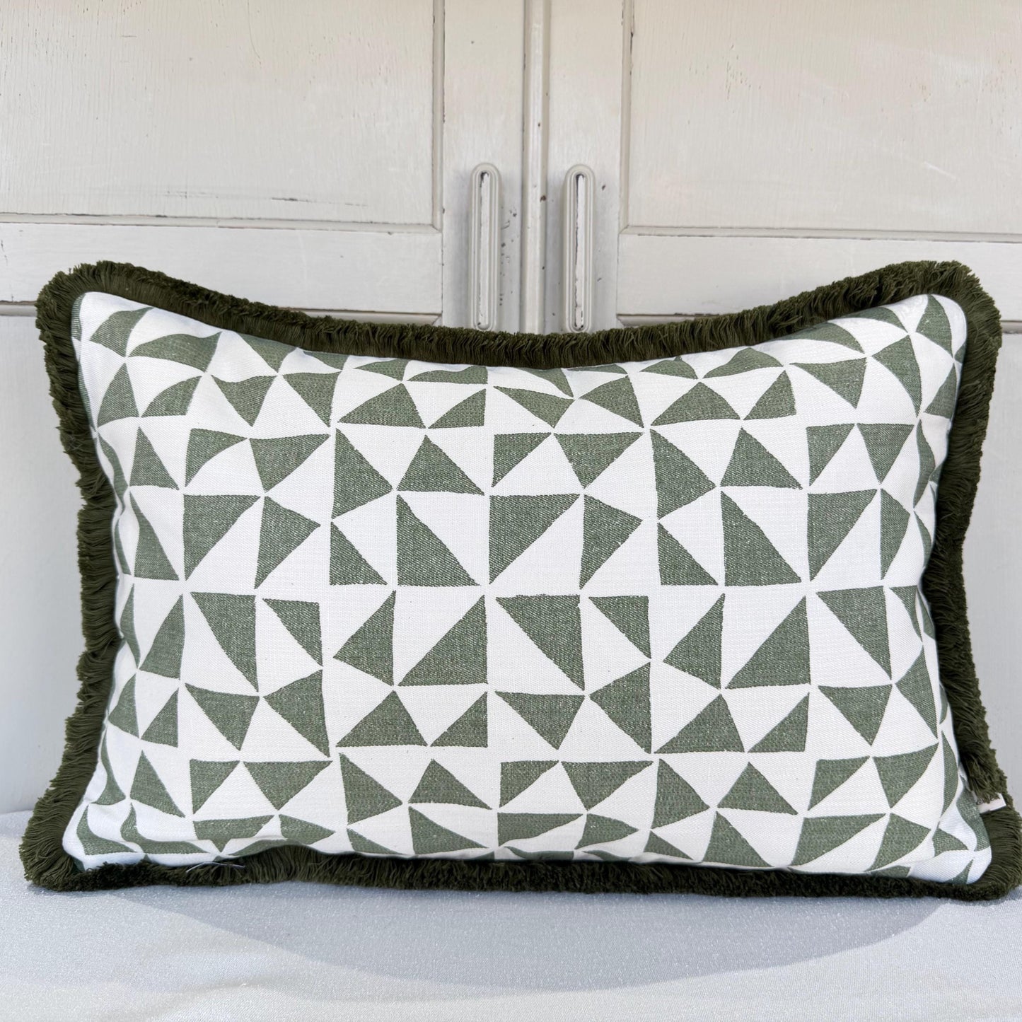 Cushions Made In Fermoie Circus Green Cotton Cushion Pillow With Brush Fringe