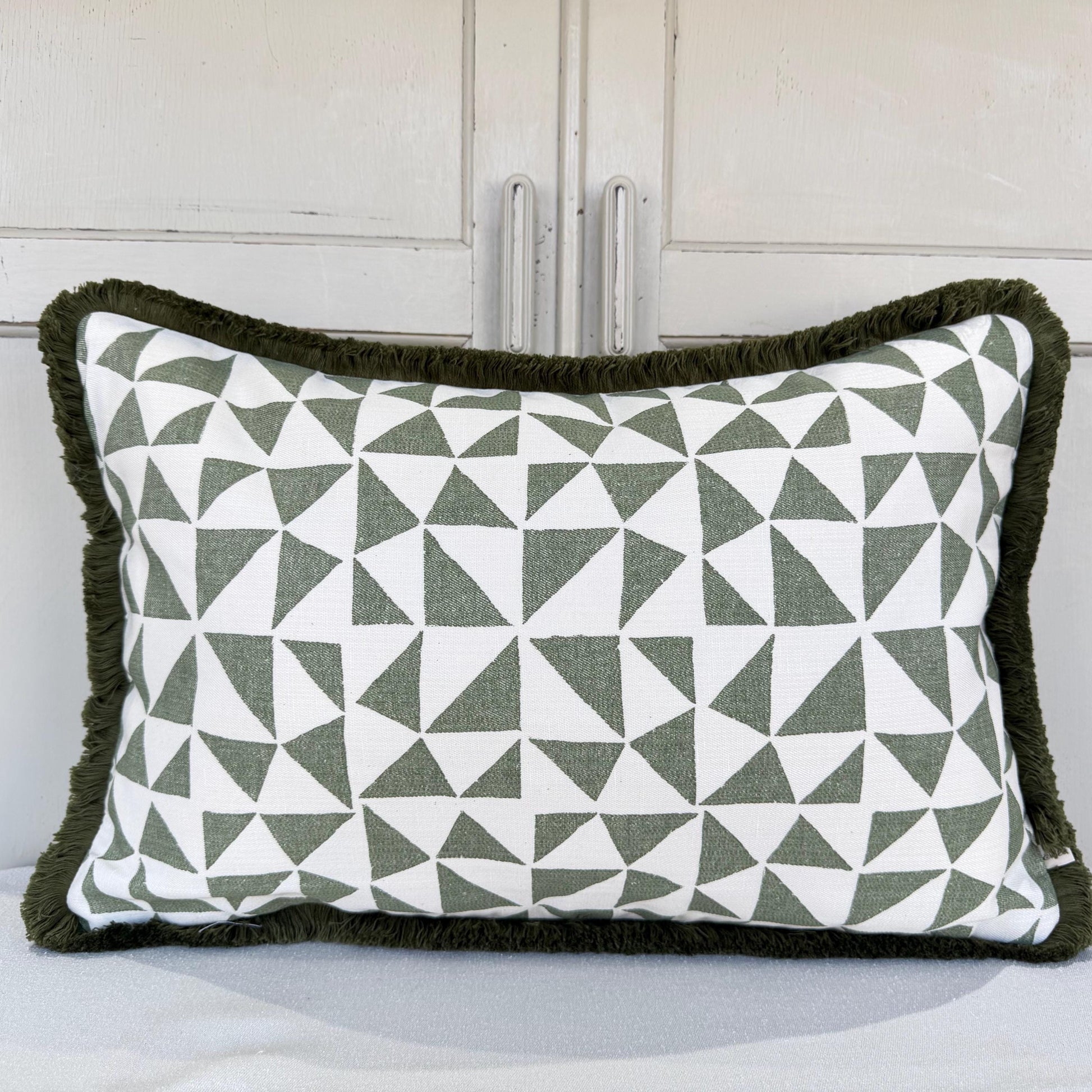 Cushions Made In Fermoie Circus Green Cotton Cushion Pillow With Brush Fringe