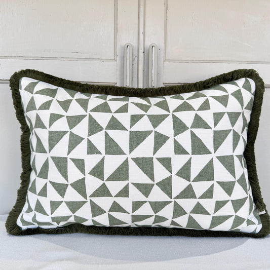 Cushions Made In Fermoie Circus Green Cotton Cushion Pillow With Brush Fringe
