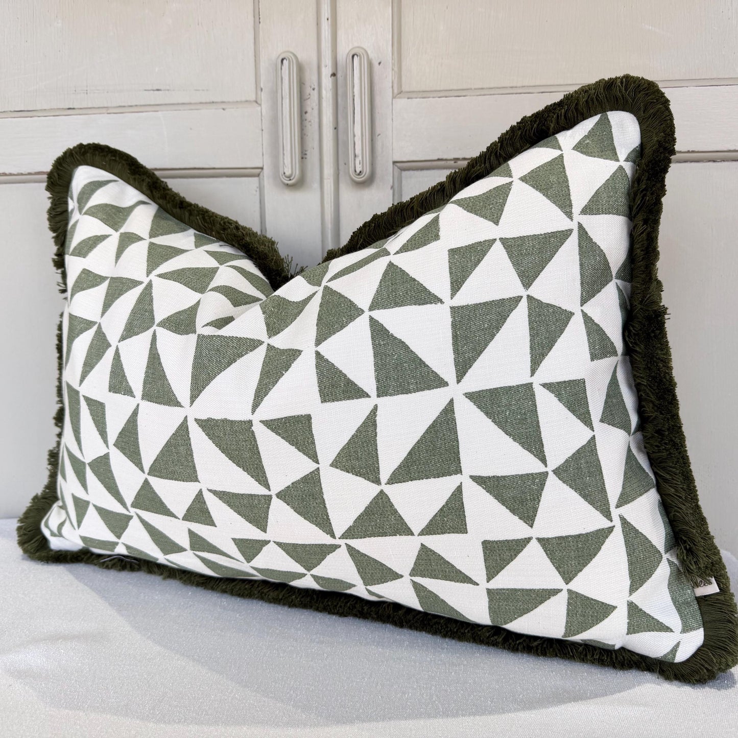 Cushions Made In Fermoie Circus Green Cotton Cushion Pillow With Brush Fringe