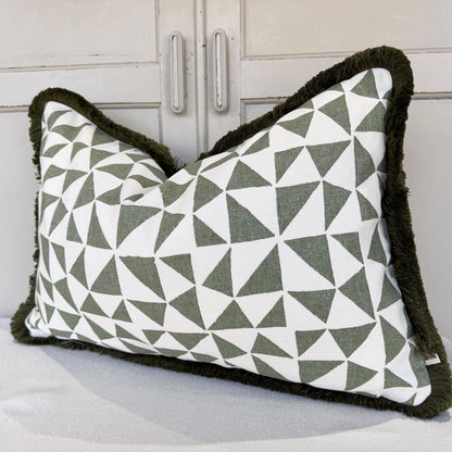 Cushions Made In Fermoie Circus Green Cotton Cushion Pillow With Brush Fringe