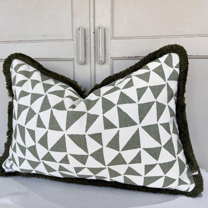 Cushions Made In Fermoie Circus Green Cotton Cushion Pillow With Brush Fringe