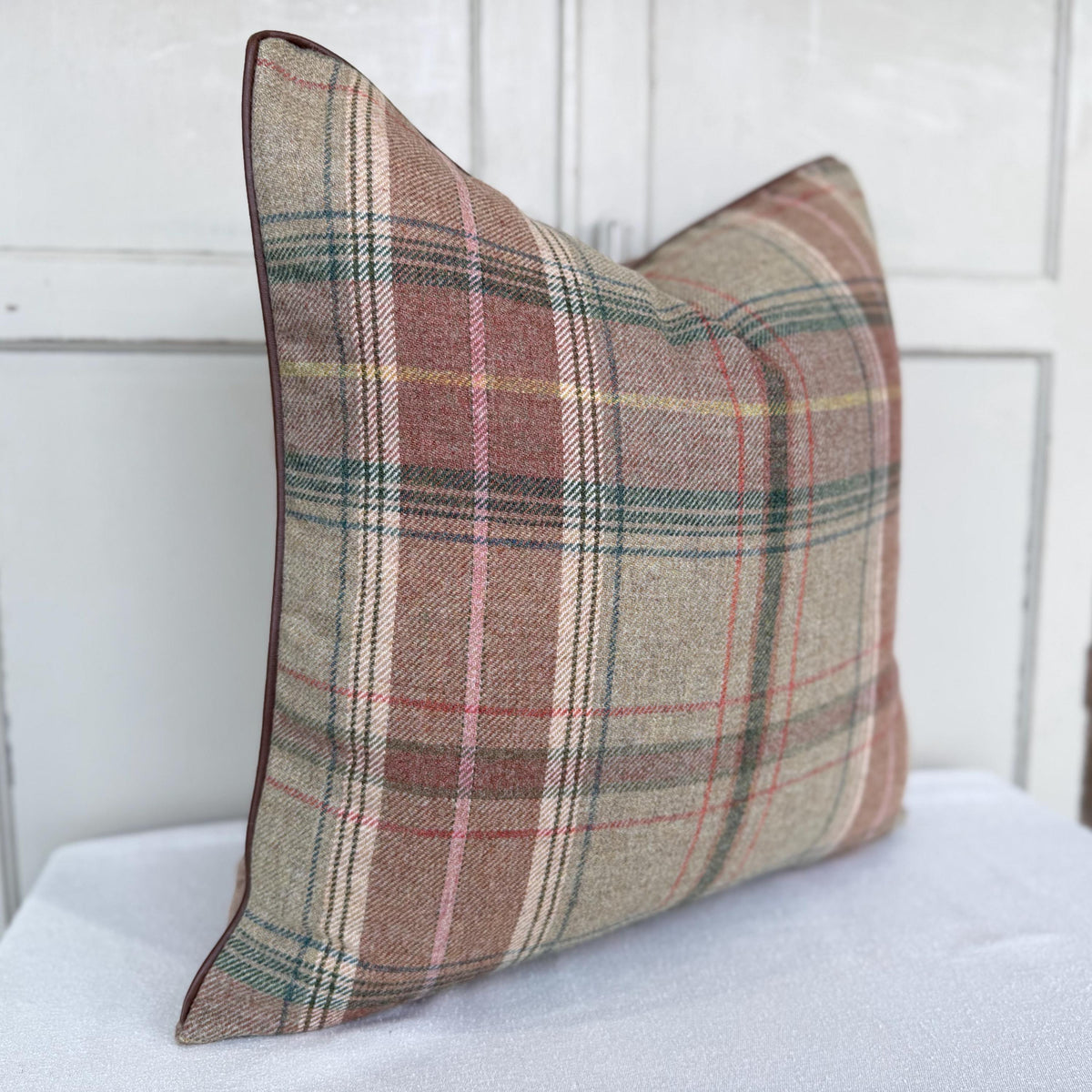 Lee Jofa Mulberry Luxury Designer Shetland Plaid Beige Green Decorative Cushion Pillow Cover