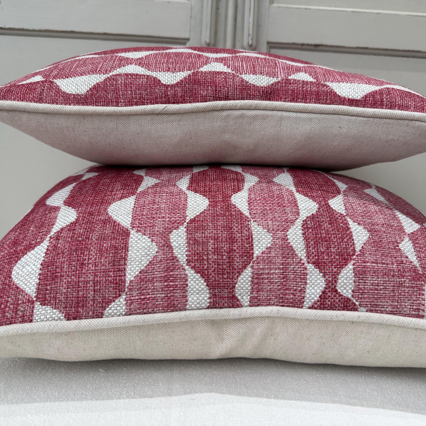Fermoie Whittle Cushion Cover: Luxury Rich Raspberry Red Linen Throw Pillow