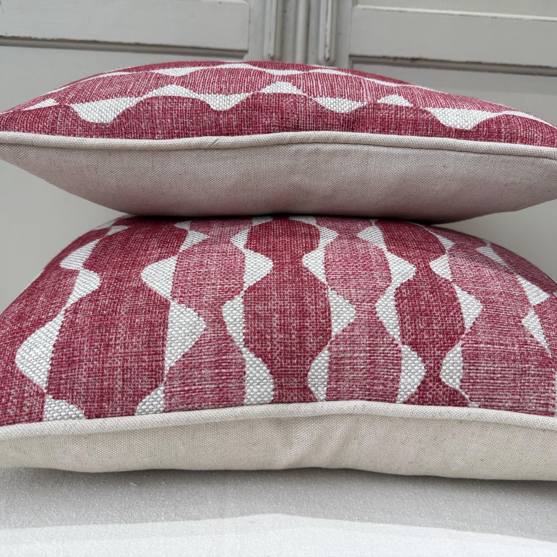Fermoie Whittle Cushion Cover: Luxury Rich Raspberry Red Linen Throw Pillow