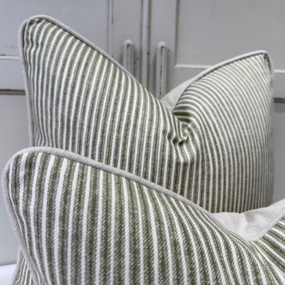 Cushions Made In Fermoie Luxury Designer Poulton Stripe Green Olive Cushion Pillow Throw Cover