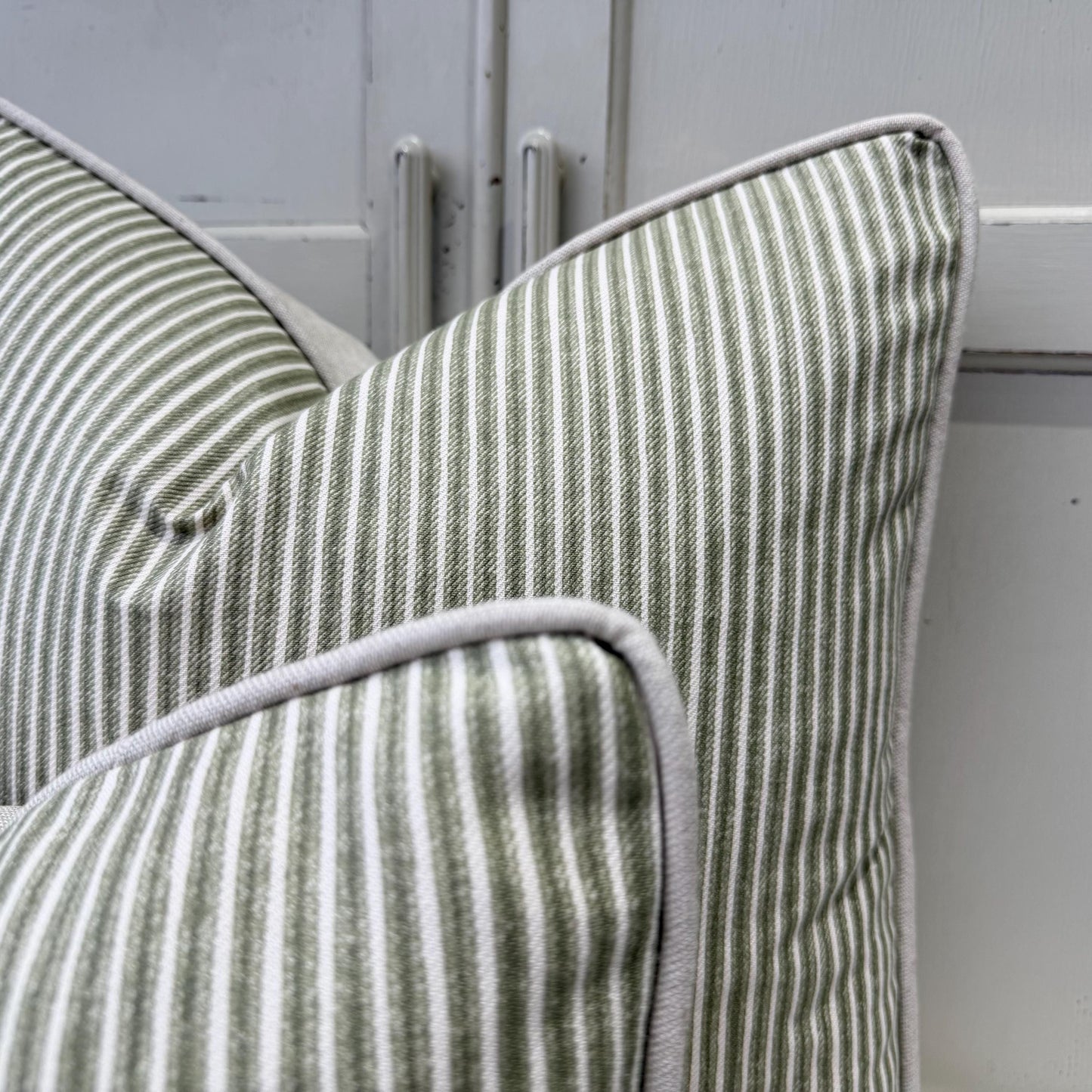 Cushions Made In Fermoie Luxury Designer Poulton Stripe Green Olive Cushion Pillow Throw Cover