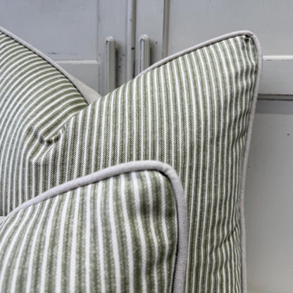 Cushions Made In Fermoie Luxury Designer Poulton Stripe Green Olive Cushion Pillow Throw Cover