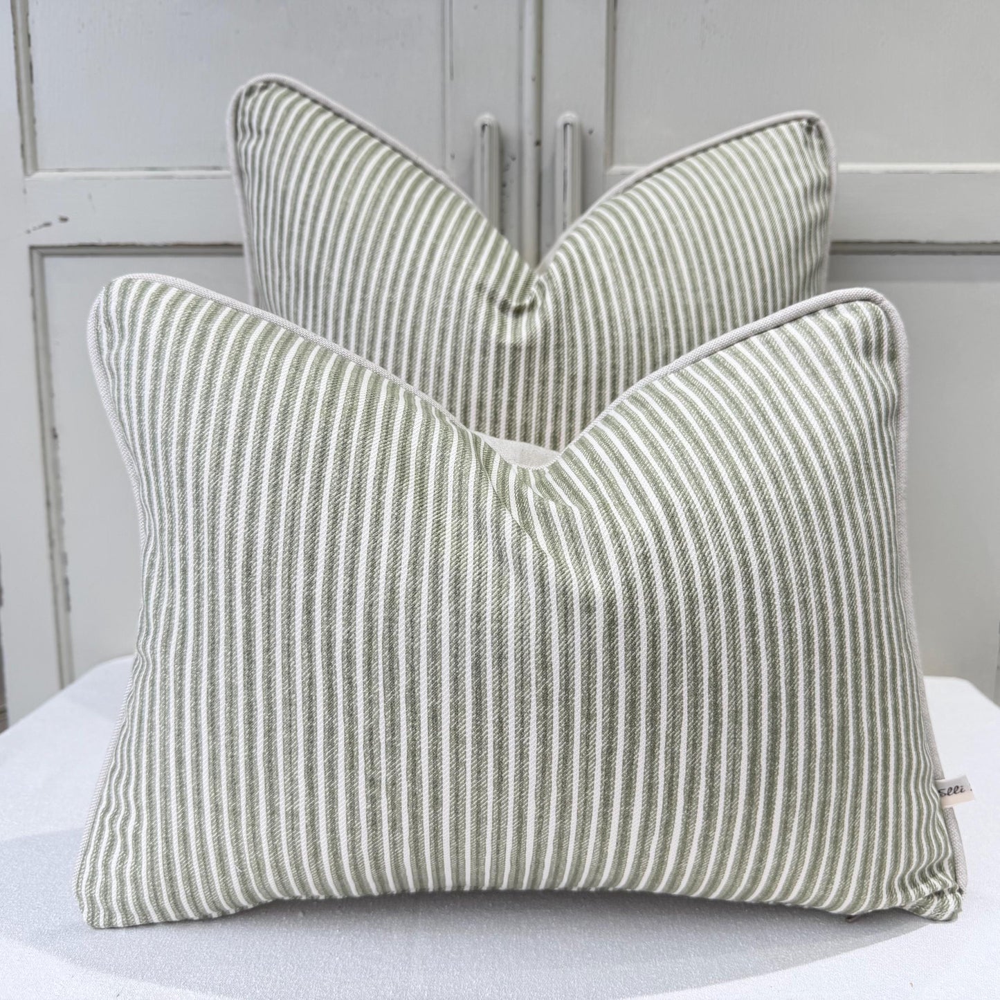 Cushions Made In Fermoie Luxury Designer Poulton Stripe Green Olive Cushion Pillow Throw Cover