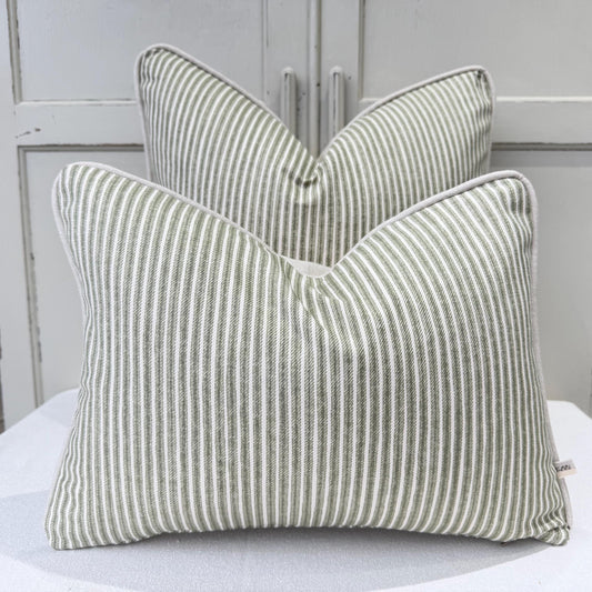 Cushions Made In Fermoie Luxury Designer Poulton Stripe Green Olive Cushion Pillow Throw Cover