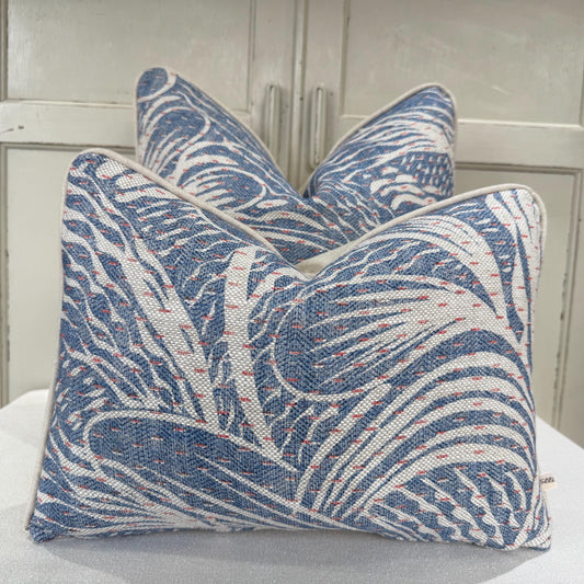 Fermoie Savernake Fabric Designer Decorative Rich Blue Linen Cushion Pillow Throw Cover