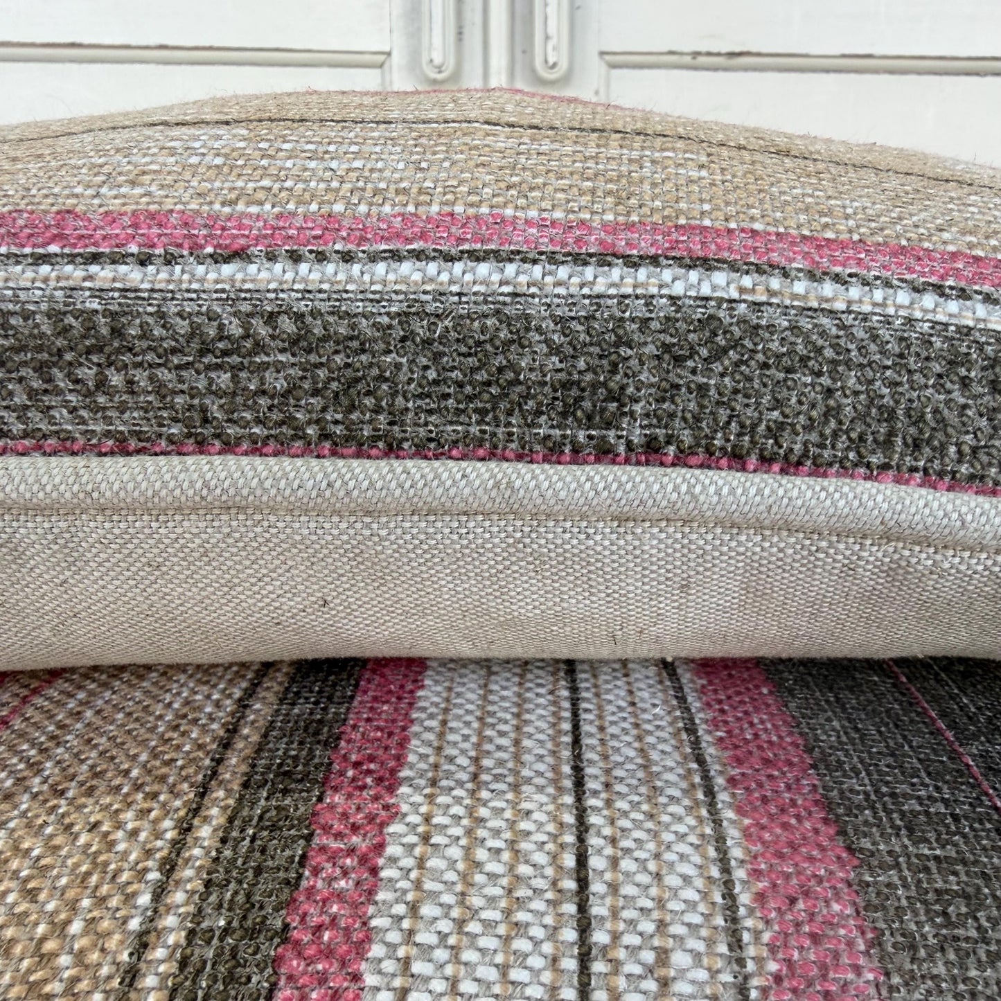 Fermoie Carskiey Broad Stripe Designer Pink Green Linen Cushion Pillow Cover