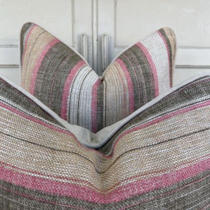 Fermoie Carskiey Broad Stripe Designer Pink Green Linen Cushion Pillow Cover