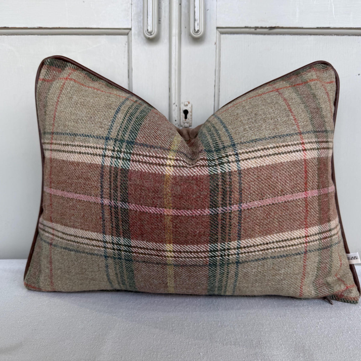 Lee Jofa Mulberry Luxury Designer Shetland Plaid Beige Green Decorative Cushion Pillow Cover