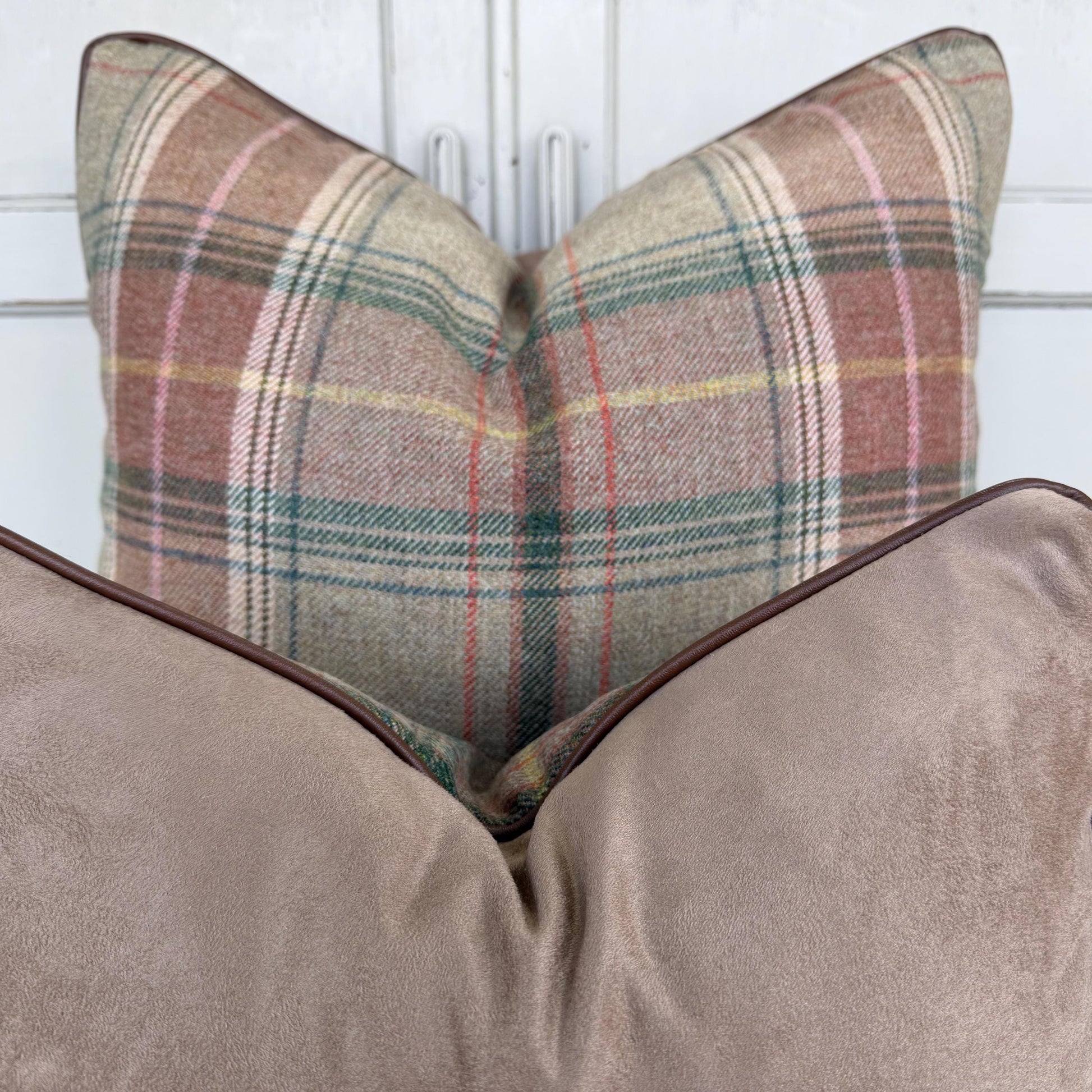 Lee Jofa Mulberry Luxury Designer Shetland Plaid Beige Green Decorative Cushion Pillow Cover