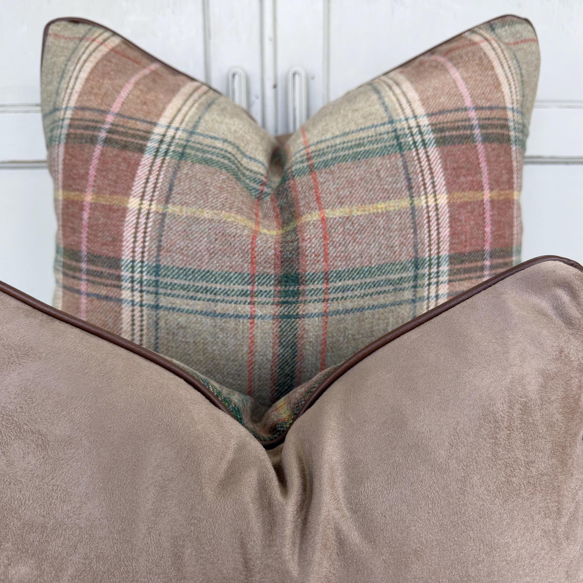 Lee Jofa Mulberry Luxury Designer Shetland Plaid Beige Green Decorative Cushion Pillow Cover