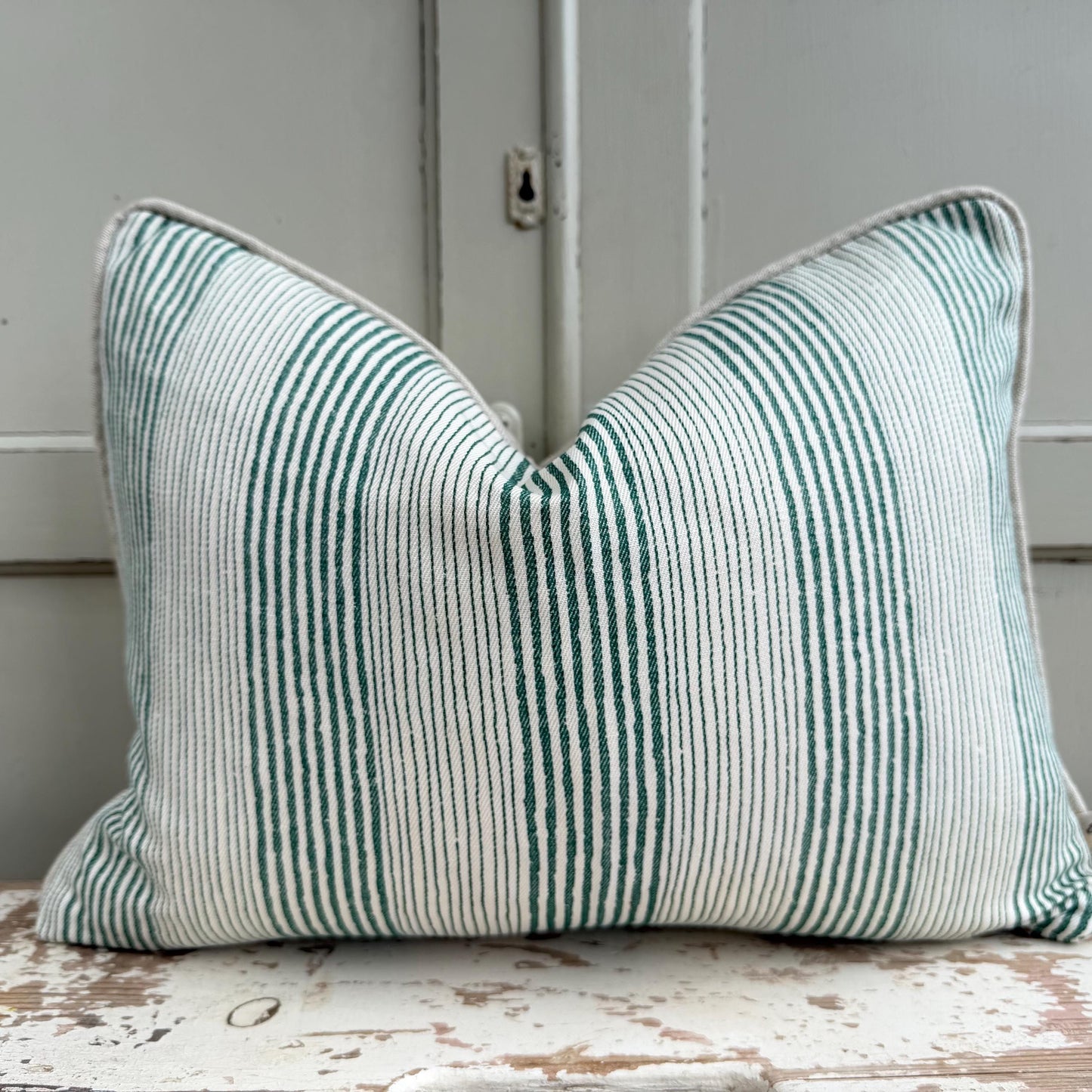 Cushions Made In Fermoie Ticking Stripe Decorative Green Cotton Cushion Pillow Throw Cover