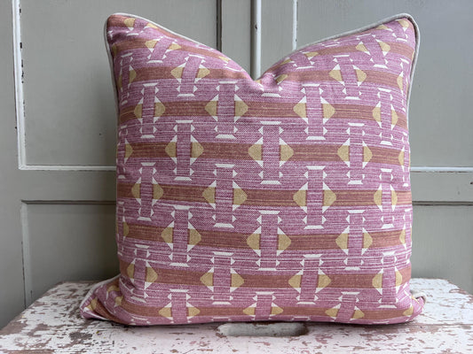 Fermoie Sicily Cotton Cushion Cover: Pink Yellow Designer Pillow