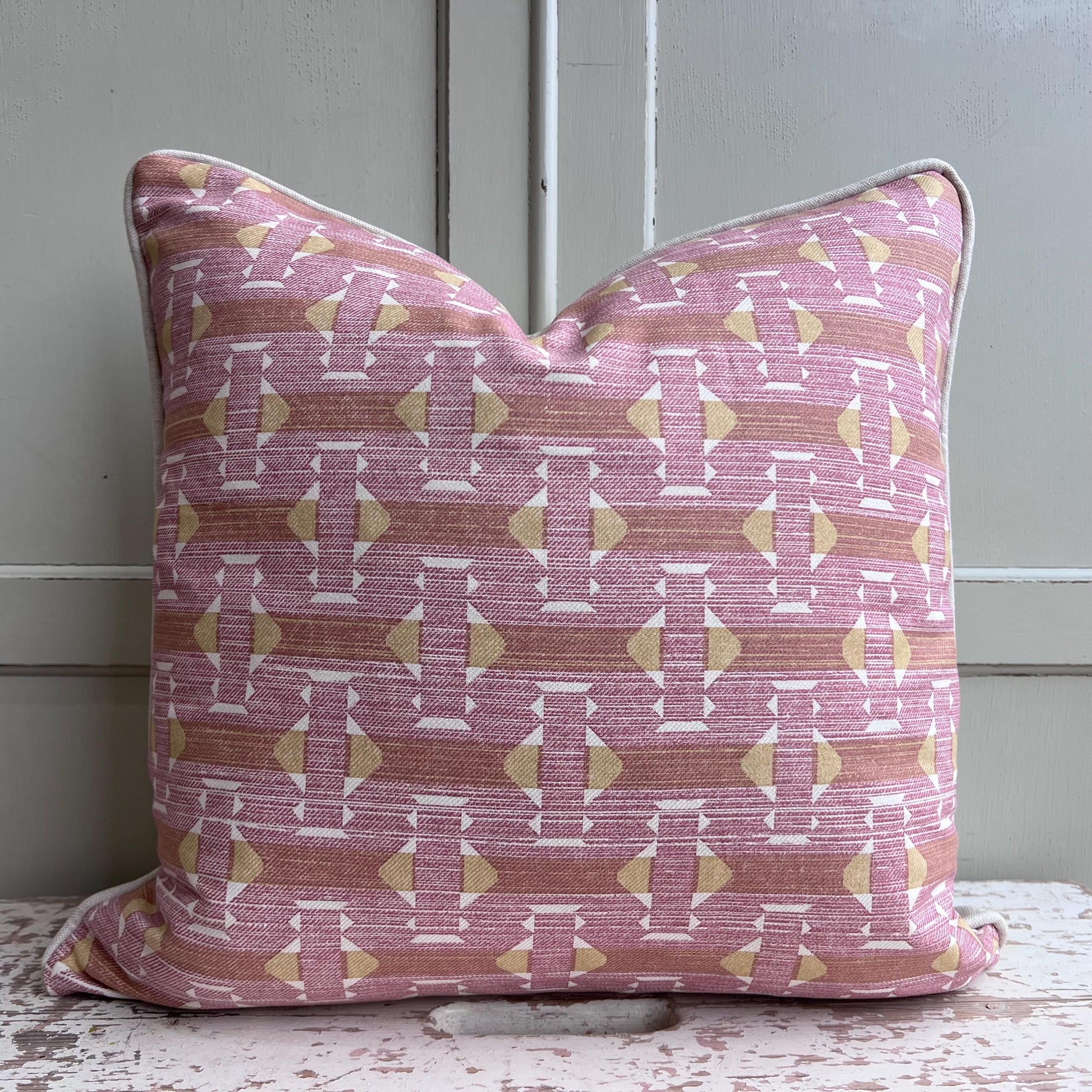 Fermoie Sicily Cotton Cushion Cover: Pink Yellow Designer Pillow