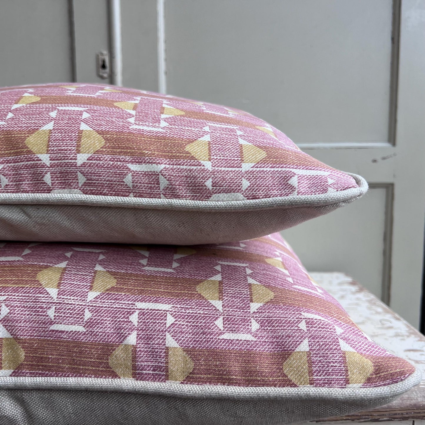 Fermoie Sicily Cotton Cushion Cover: Pink Yellow Designer Pillow