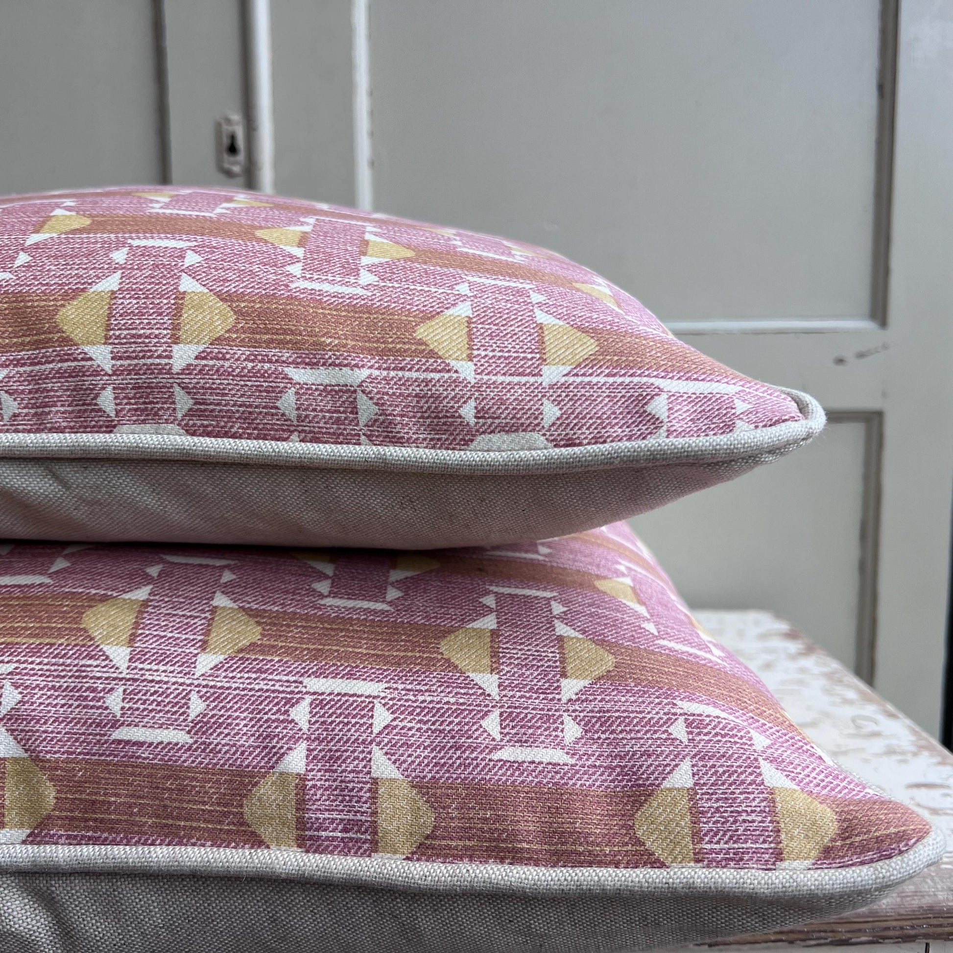 Fermoie Sicily Cotton Cushion Cover: Pink Yellow Designer Pillow