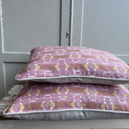 Fermoie Sicily Cotton Cushion Cover: Pink Yellow Designer Pillow