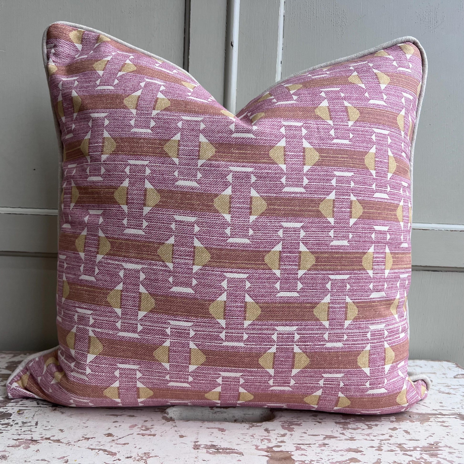 Fermoie Sicily Cotton Cushion Cover: Pink Yellow Designer Pillow