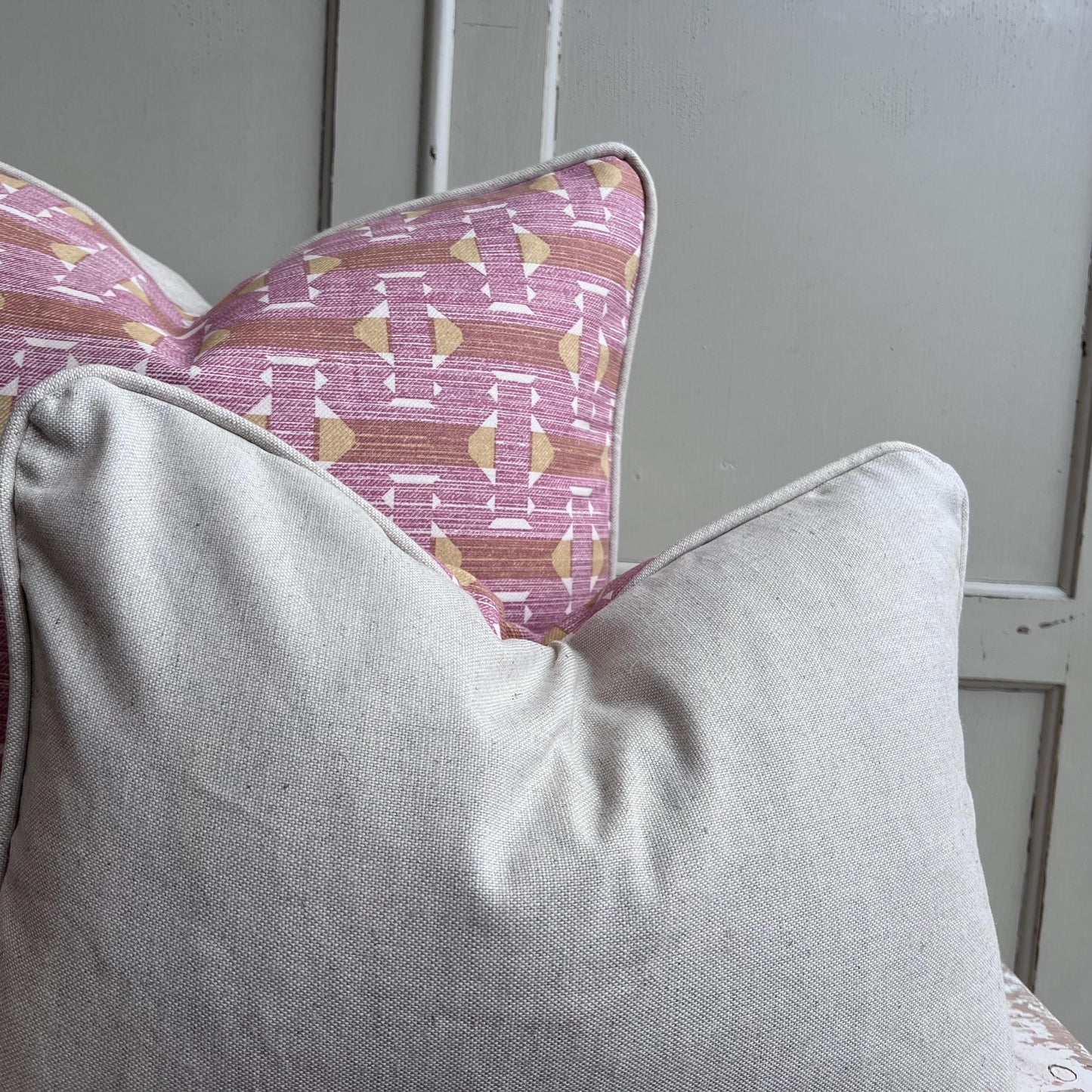 Fermoie Sicily Cotton Cushion Cover: Pink Yellow Designer Pillow