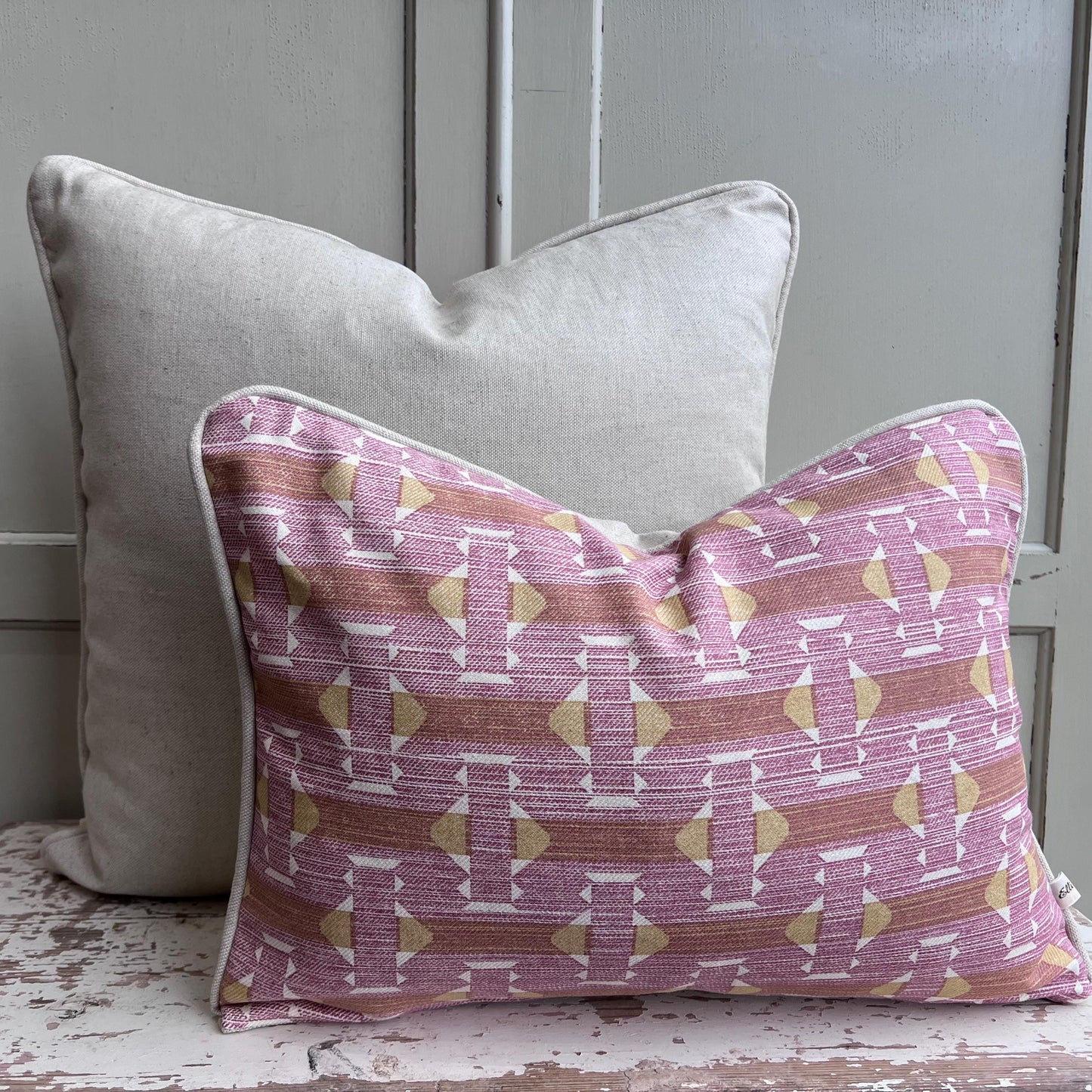 Fermoie Sicily Cotton Cushion Cover: Pink Yellow Designer Pillow