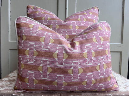 Fermoie Sicily Cotton Cushion Cover: Pink Yellow Designer Pillow