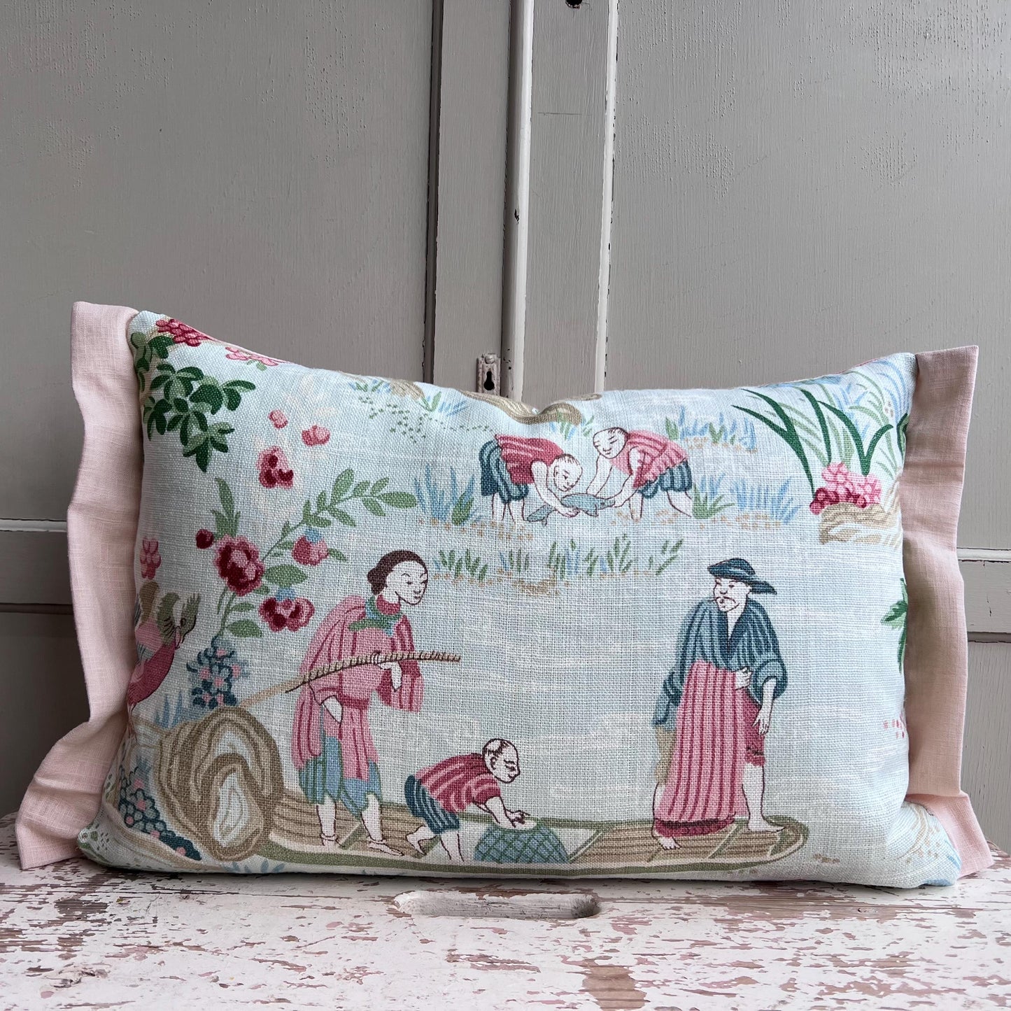 Schumacher Luxury Designer Yangtze River Aqua Cushion Pillow Cover