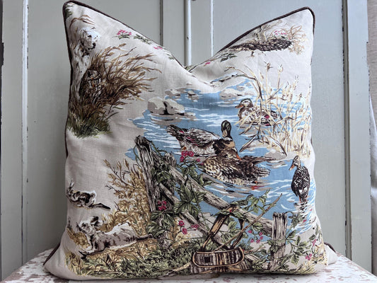 Schumacher Luxury Designer Dog and Duck Cream Cushion Pillow Cover