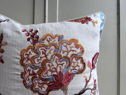 Embroidered Luxury Designer Cream Blue Orange Decorative Cushion Pillow Throw Cover