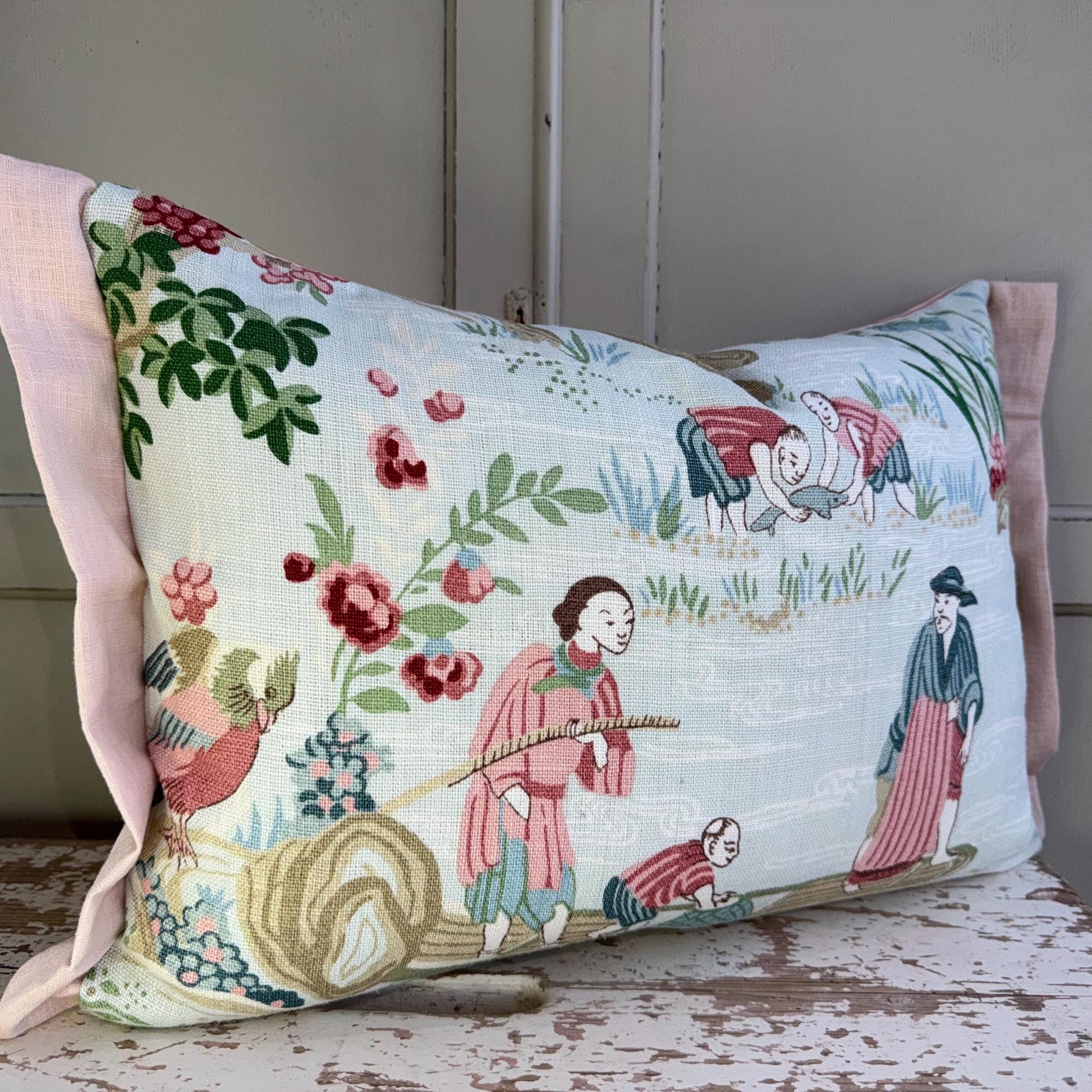 Schumacher Luxury Designer Yangtze River Aqua Cushion Pillow Cover