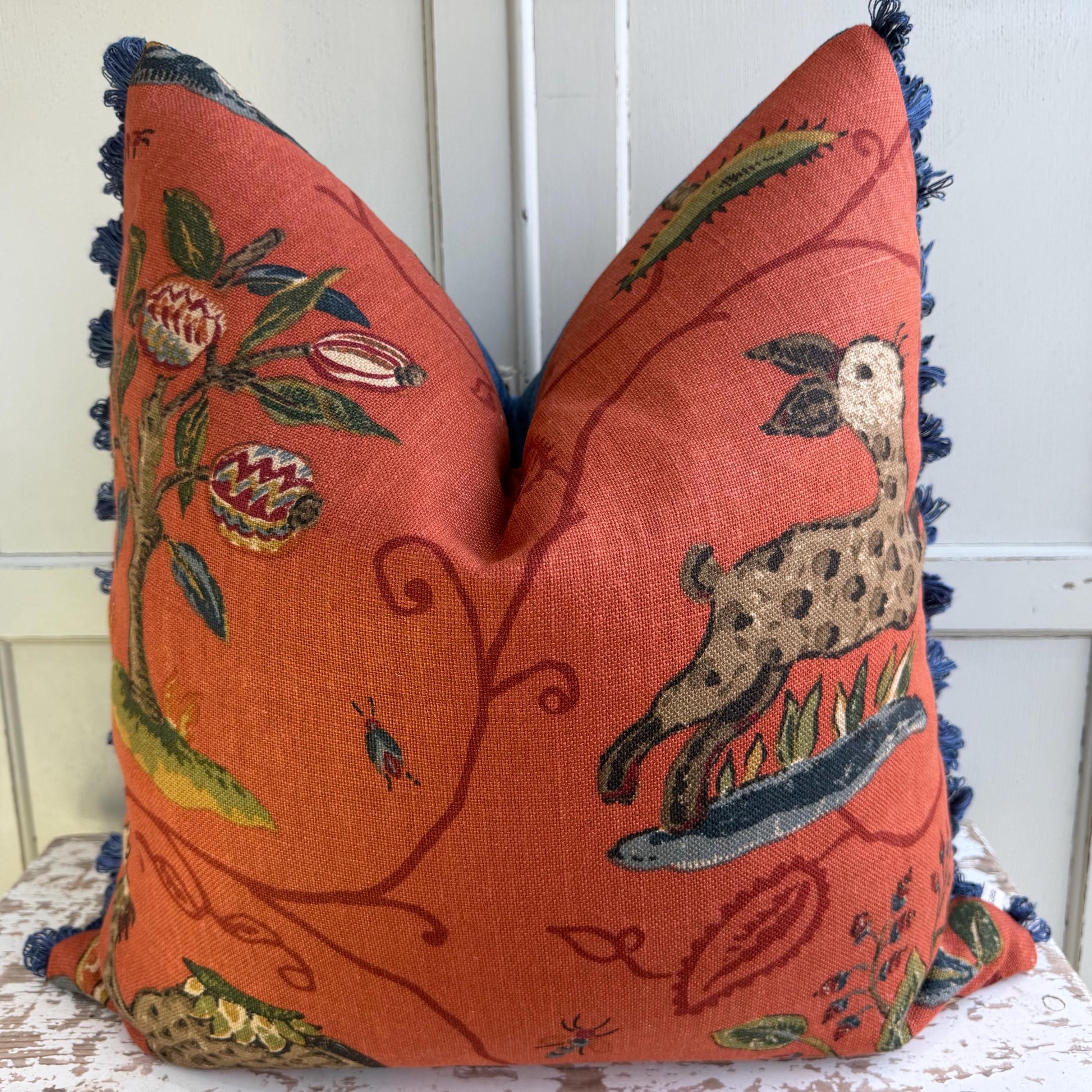 Schumacher Luxury Designer La Menagerie Pillow Cover Cushion Cover Flame Red