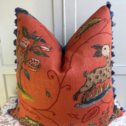Schumacher Luxury Designer La Menagerie Pillow Cover Cushion Cover Flame Red