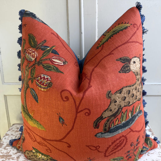 Schumacher Luxury Designer La Menagerie Pillow Cover Cushion Cover Flame Red