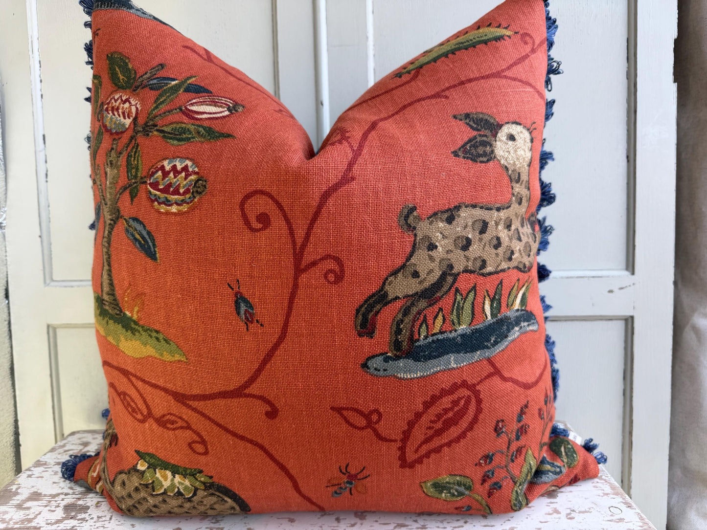 Schumacher Luxury Designer La Menagerie Pillow Cover Cushion Cover Flame Red