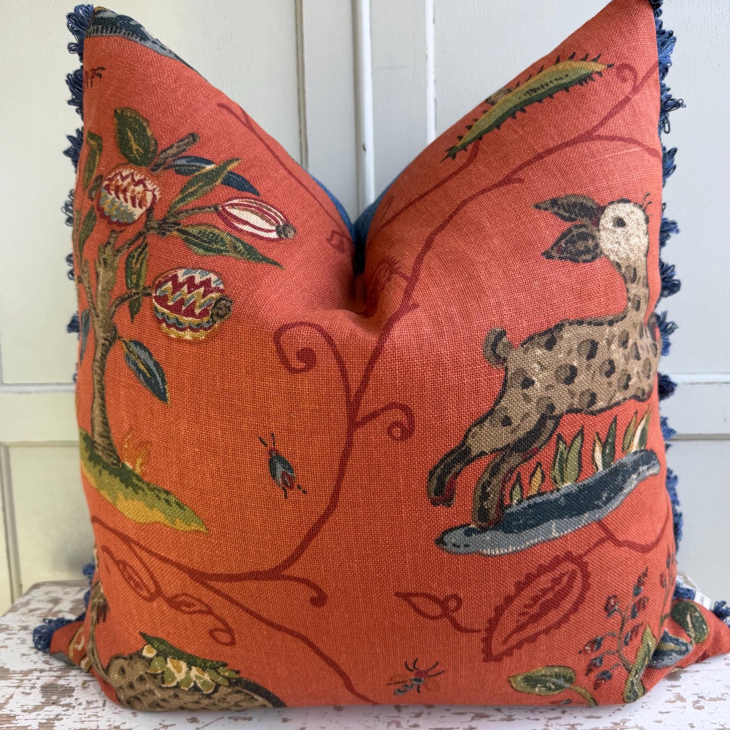 Schumacher Luxury Designer La Menagerie Pillow Cover Cushion Cover Flame Red