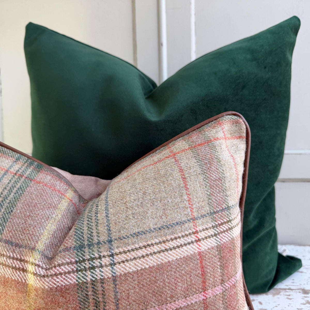 Lee Jofa Mulberry Luxury Designer Shetland Plaid Beige Green Decorative Cushion Pillow Cover
