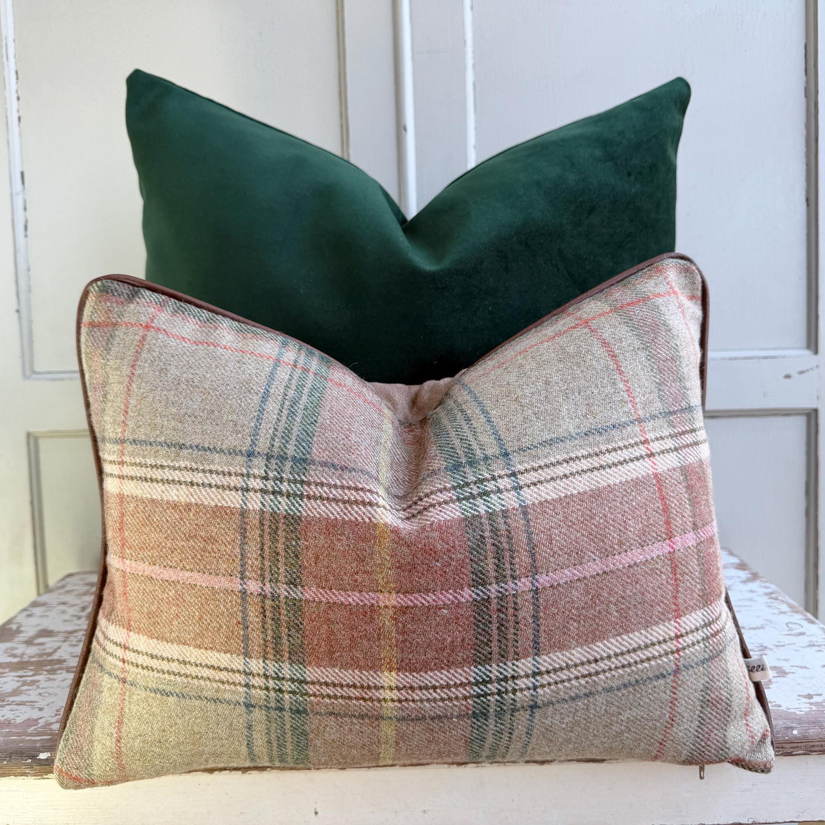 Lee Jofa Mulberry Luxury Designer Shetland Plaid Beige Green Decorative Cushion Pillow Cover