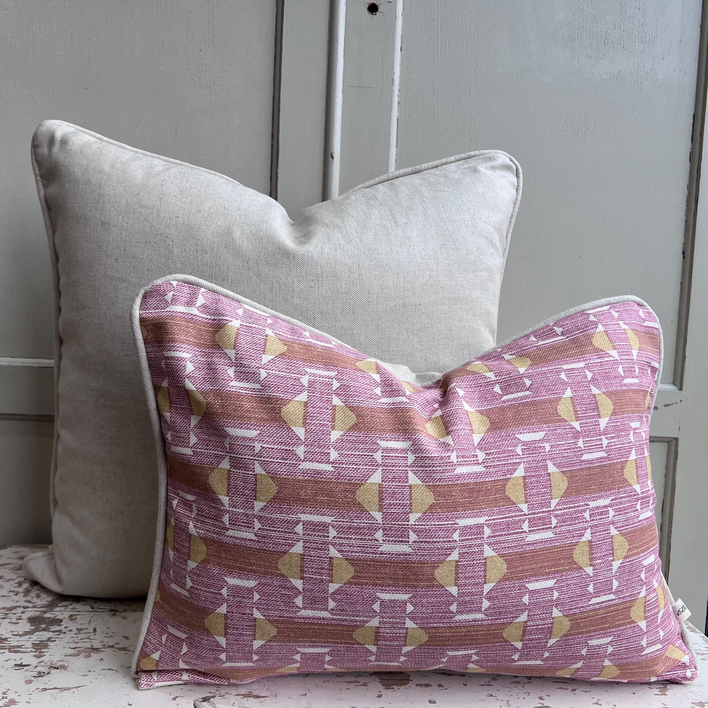 Fermoie Sicily Cotton Cushion Cover: Pink Yellow Designer Pillow