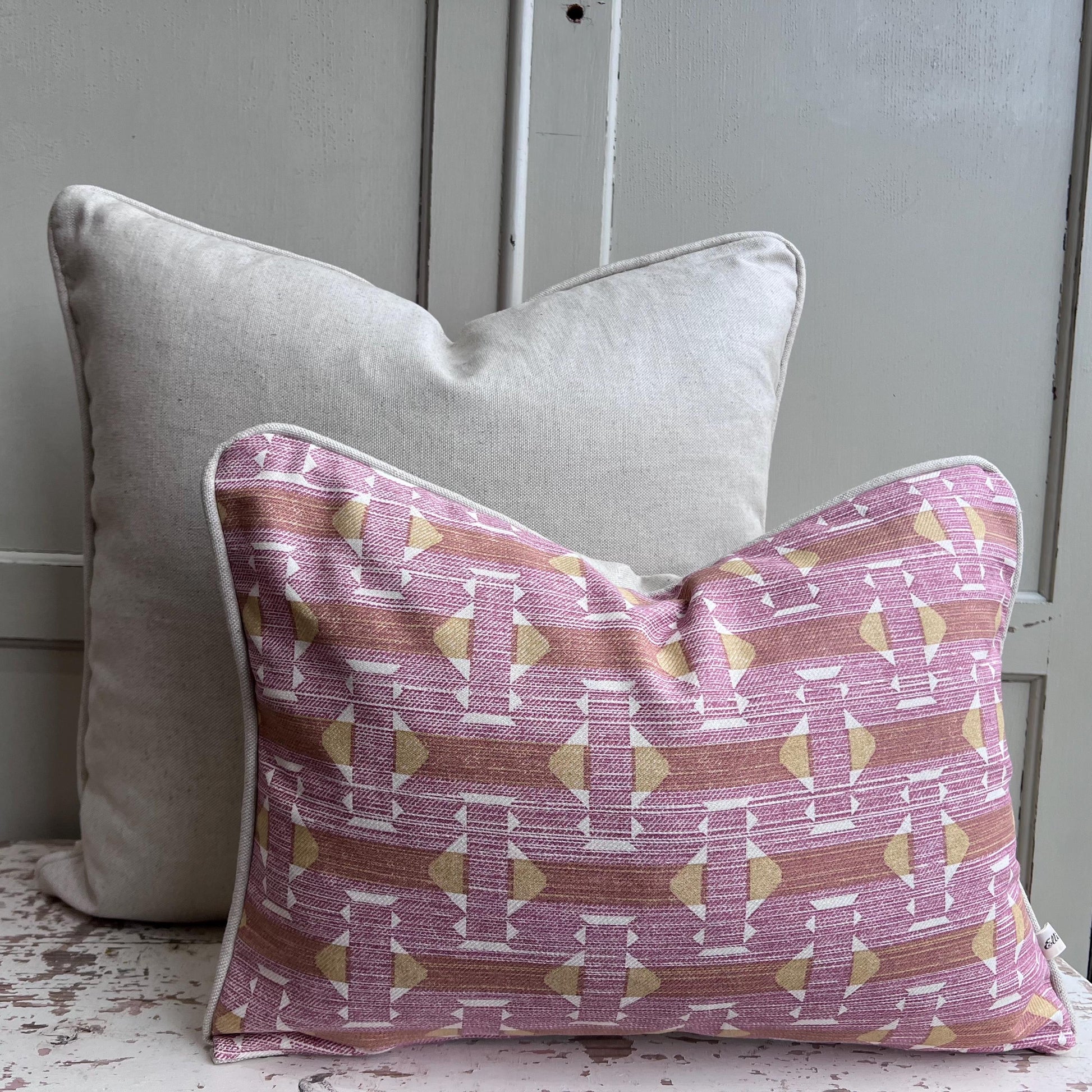 Fermoie Sicily Cotton Cushion Cover: Pink Yellow Designer Pillow