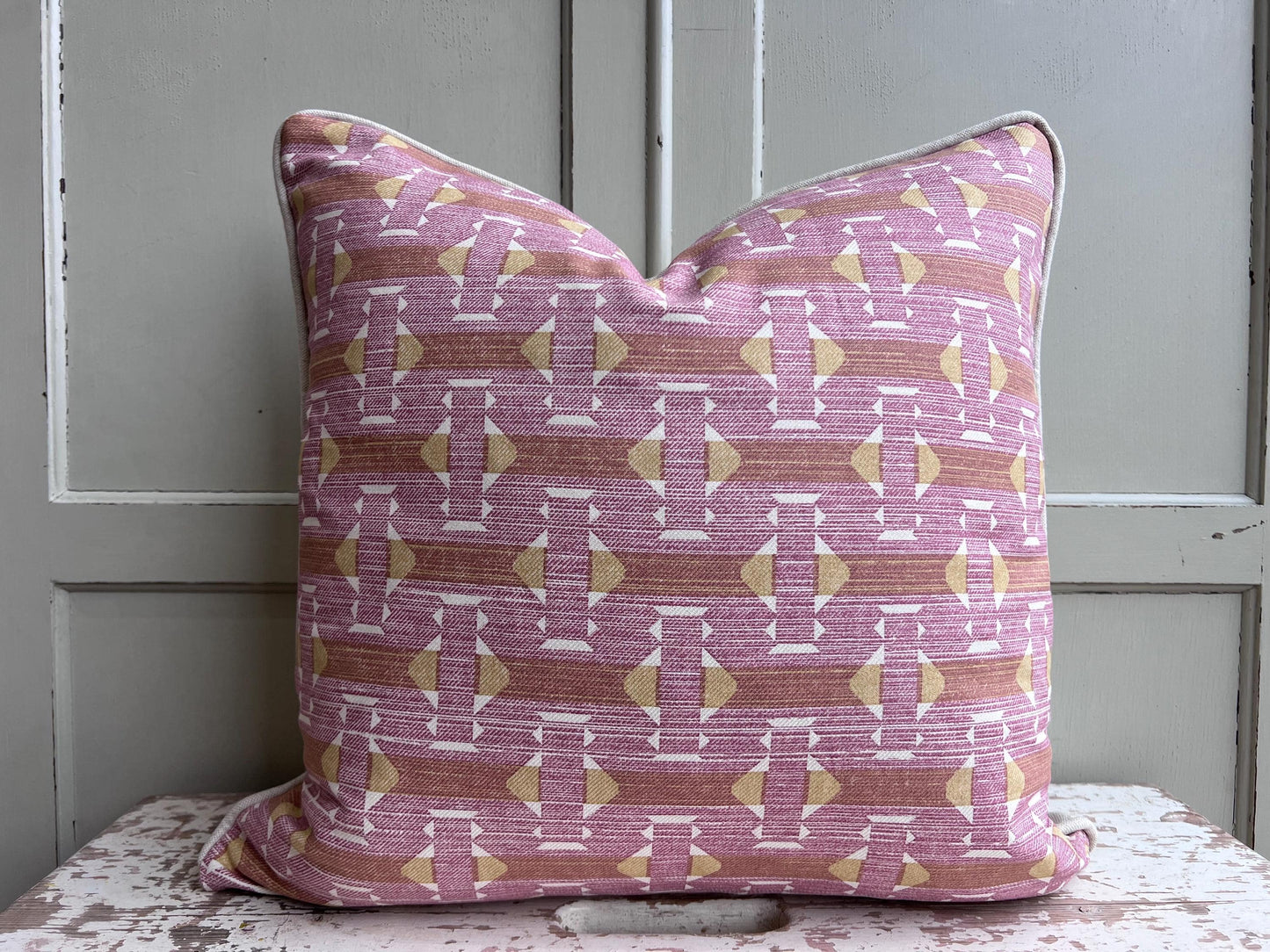 Fermoie Sicily Cotton Cushion Cover: Pink Yellow Designer Pillow
