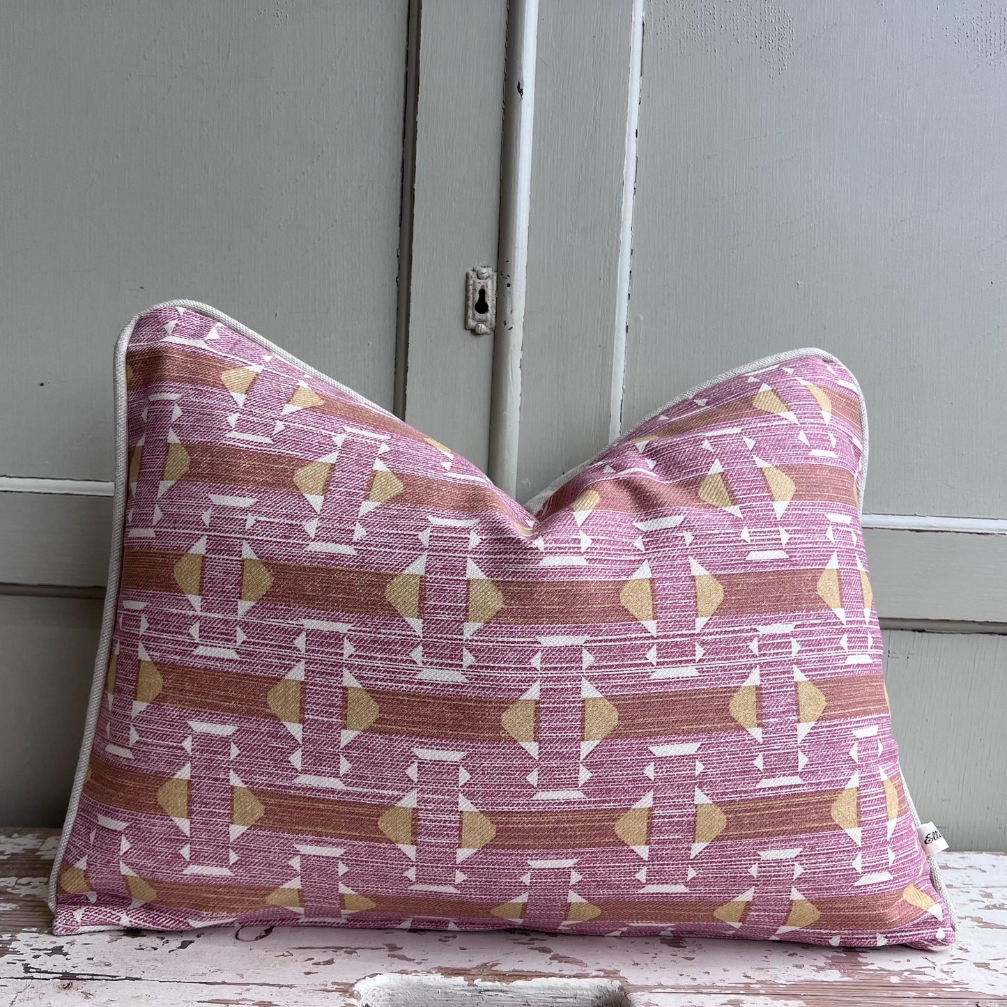 Fermoie Sicily Cotton Cushion Cover: Pink Yellow Designer Pillow