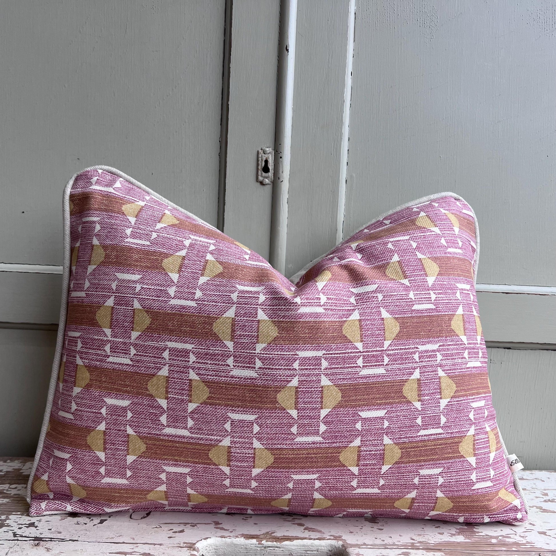 Fermoie Sicily Cotton Cushion Cover: Pink Yellow Designer Pillow