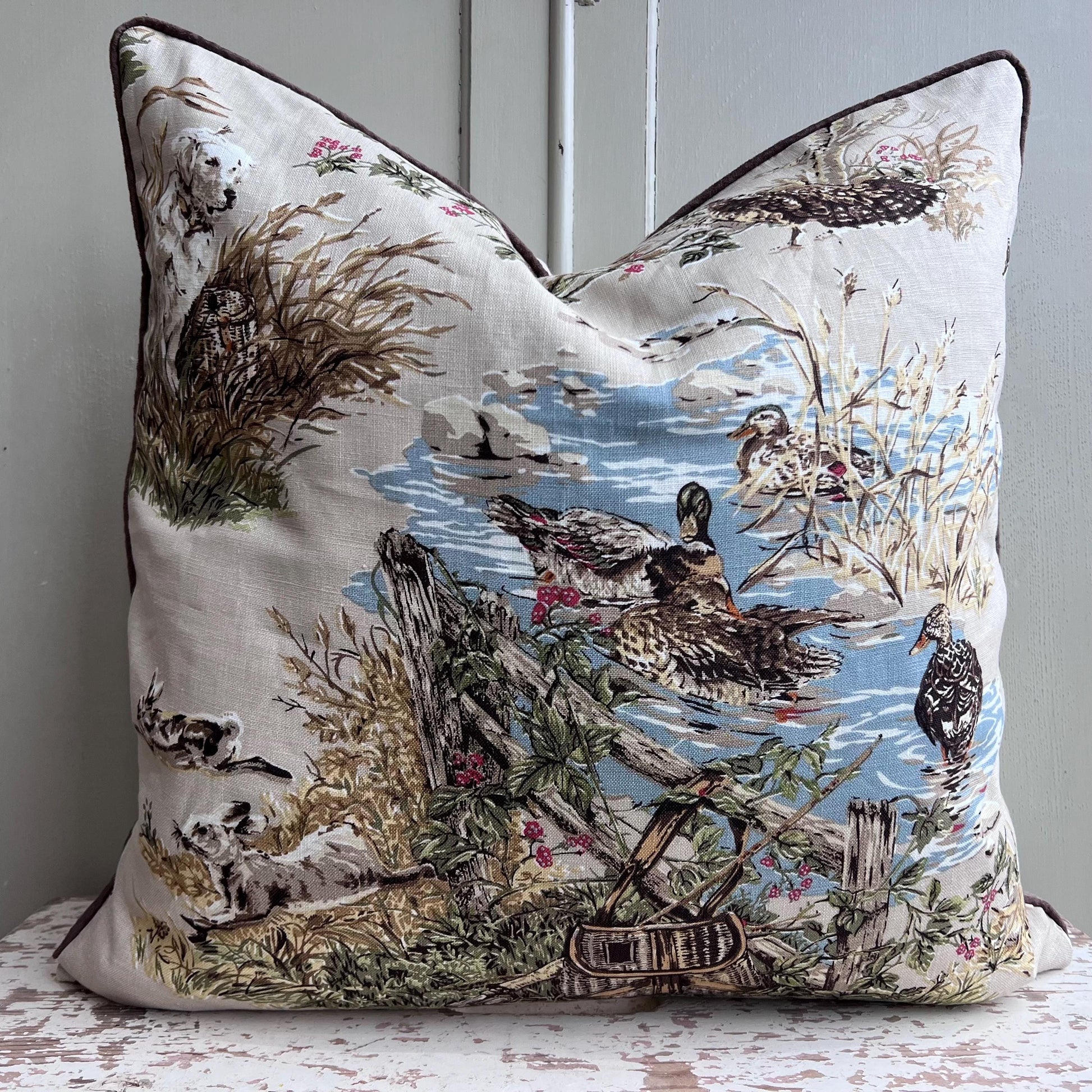 Schumacher Luxury Designer Dog and Duck Cream Cushion Pillow Cover