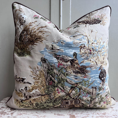 Schumacher Luxury Designer Dog and Duck Cream Cushion Pillow Cover