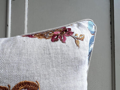 Embroidered Luxury Designer Cream Blue Orange Decorative Cushion Pillow Throw Cover